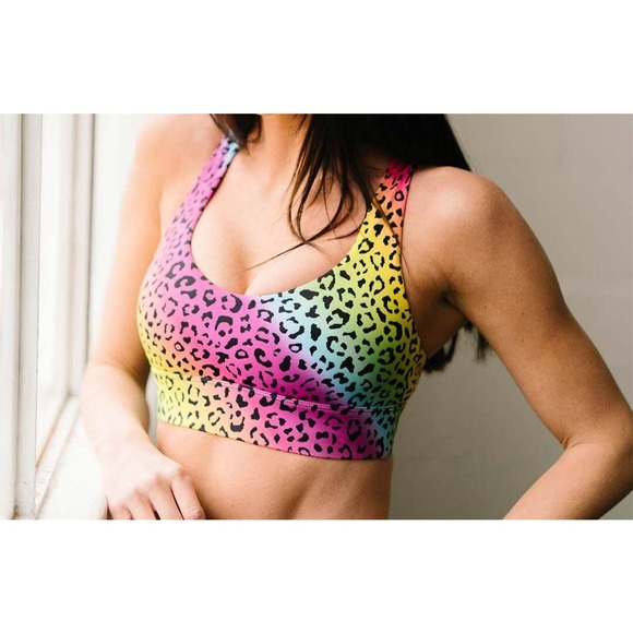 Zyia Active Other - Zyia Active Light N Tight Rainbow Leopard Print Strappy Sports Bra Size L